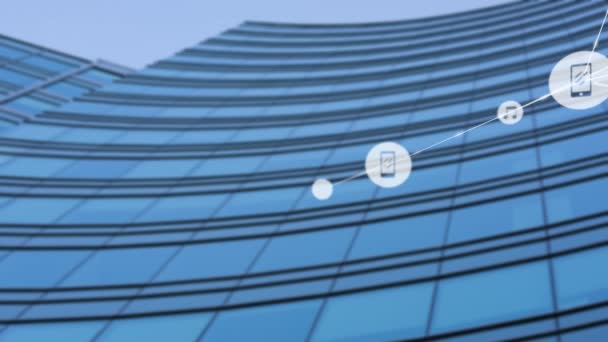Animazione Della Rete Connessioni Con Icone Moderno Edificio Uffici Connessioni — Video Stock