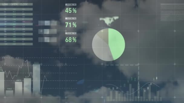 Animation Statistik Behandling Skyer Himmel Globale Forbindelser Databehandlingskoncept Digitalt Genereret – Stock-video