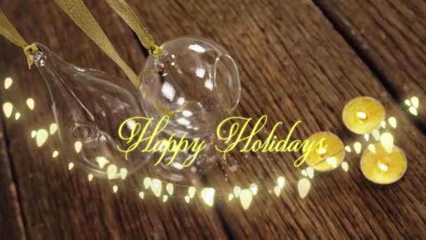 Animação Feliz Feriados Texto Sobre Decorações Árvore Natal Natal Tradição — Vídeo de Stock