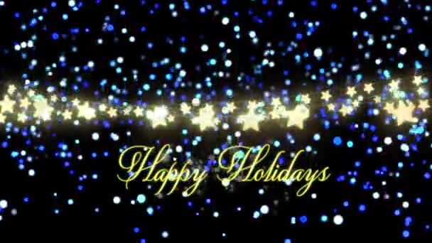 Animation Happy Holidays Text Stars Light Spots Black Background Christmas — Stock Video