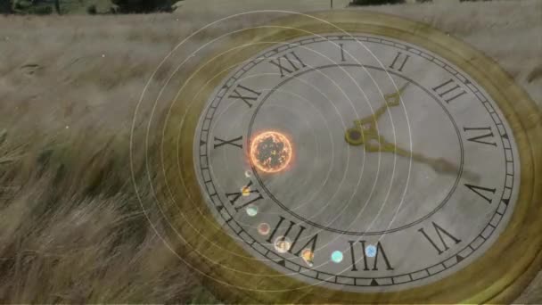 Animation Système Solaire Des Planètes Espace Dessus Champ Horloge Concept — Video