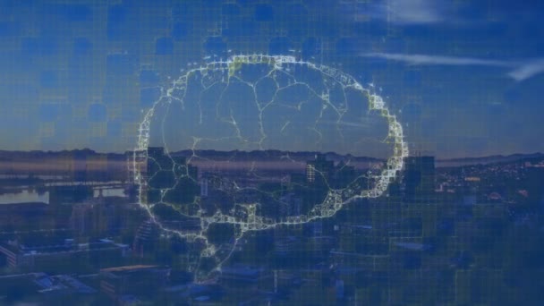 Animation Cerveau Humain Tournant Sur Paysage Concept Global Science Recherche — Video