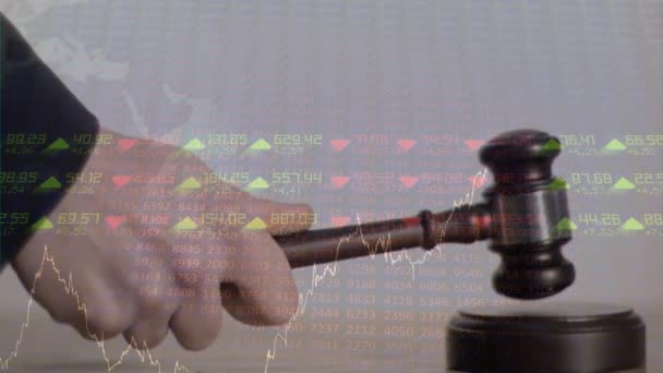 Animación Estadísticas Procesamiento Datos Financieros Sobre Martillo Del Subastador Negocio — Vídeo de stock