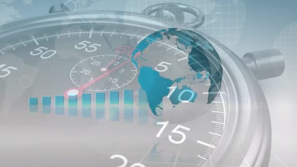 Statistiklerin Animasyonu Saati Dünya Haritasını Durdur Küresel Üretkenlik Kavramı Dijital — Stok video