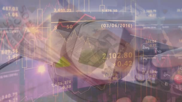 Animação Estatísticas Processamento Dados Financeiros Sobre Notas Terminais Pagamentos Negócio — Vídeo de Stock