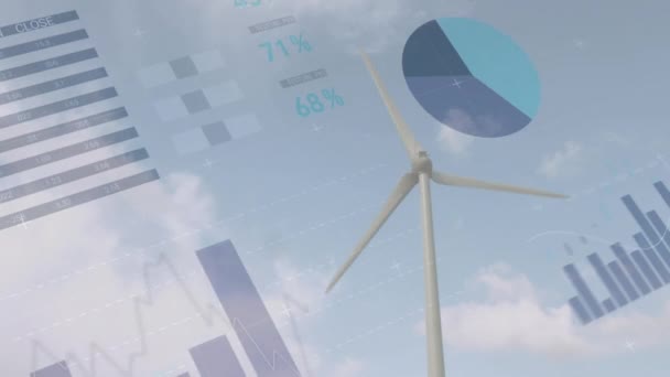 Animatie Van Statistische Verwerking Van Windturbines Klimaatopwarming Klimaatverandering Duurzaamheid Windenergie — Stockvideo