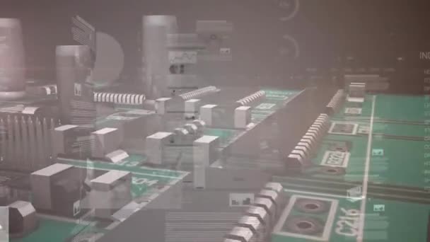 Animação Processamento Estatísticas Sobre Placa Circuito Computador Conexões Globais Conceito — Vídeo de Stock