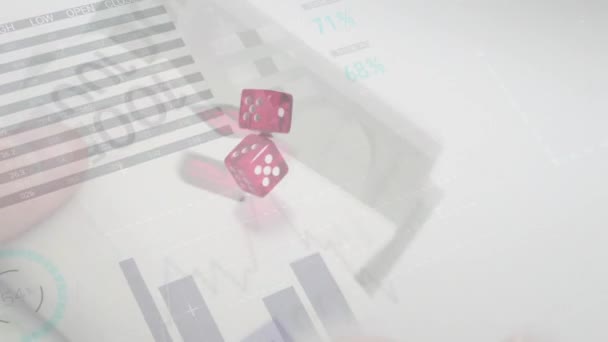 Анимация Обработки Финансовых Данных Двум Кубикам Векселям Евро Фоновом Режиме — стоковое видео