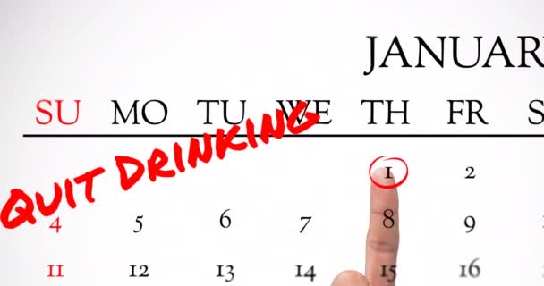 Animação Parar Beber Texto Vermelho Dedo Apontando Para Janeiro Calendário — Vídeo de Stock