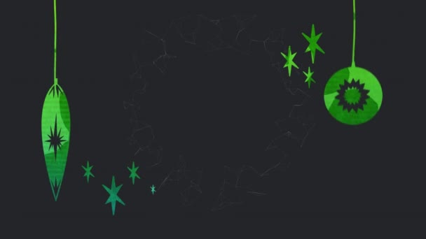 Animación Los Saludos Temporada Texto Con Estrellas Blancas Decoraciones Verdes — Vídeo de stock