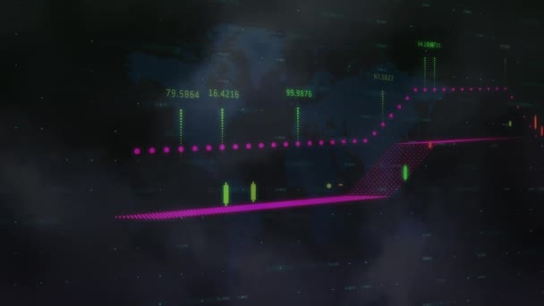 Animação Processamento Estatísticas Sobre Nuvens Céu Conceito Global Processamento Dados — Vídeo de Stock