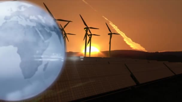 Animation Globe Autour Des Éoliennes Campagne Réchauffement Climatique Changement Climatique — Video