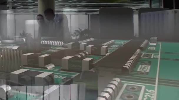 Animatie Van Kantoorgebouw Zakenmensen Praten Een Modern Kantoor Bedrijfs Financierings — Stockvideo
