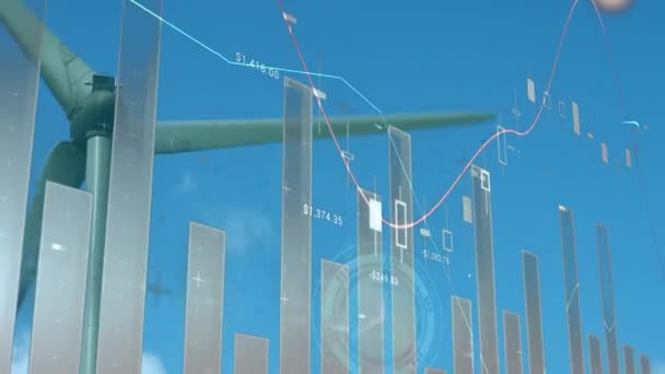 Animation Statistiques Traitement Données Sur Éoliennes Concept Réchauffement Climatique Changement — Video