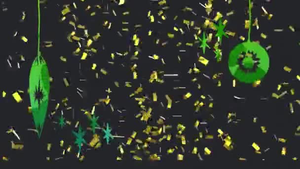 Animatie Van Witte Tekst Vrolijke Kerst Met Gouden Confetti Opknoping — Stockvideo