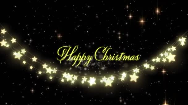 Animace Veselého Vánočního Textu Nad Pohádkovými Světly Hvězdami Vánoční Tradiční — Stock video