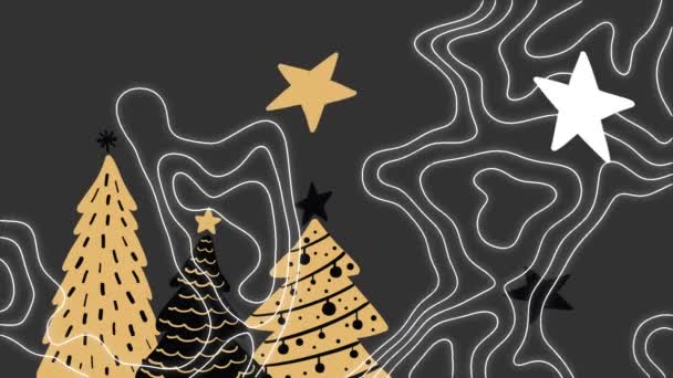 Animacja Kształtów Poruszających Się Nad Choinkami Gwiazdami Boże Narodzenie Tradycja — Wideo stockowe