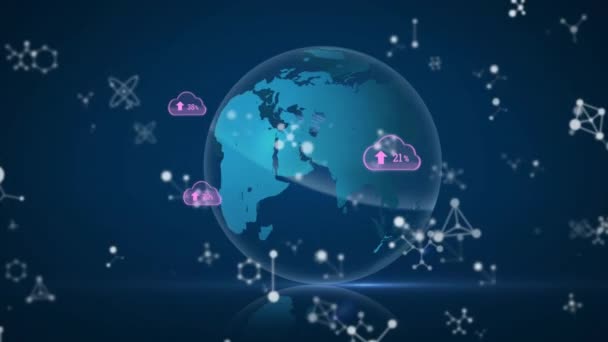 Animace Digitálních Mraků Čísel Rostoucích Celém Světě Globální Cloud Computing — Stock video
