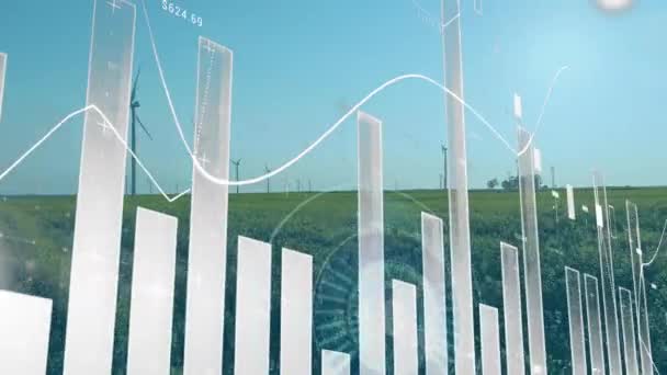 Animação Estatísticas Processamento Dados Sobre Turbinas Eólicas Conceito Aquecimento Global — Vídeo de Stock