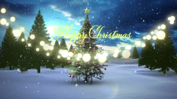 Animation Eines Fröhlichen Weihnachtstextes Über Dem Weihnachtsbaum Weihnachten Tradition Und — Stockvideo