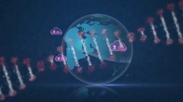 Animación Nubes Digitales Números Que Crecen Sobre Hebra Adn Girando — Vídeos de Stock