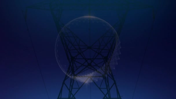 Animation Glowing Globe Electricity Pylon Global Electricity Energy Data Processing — Stock Video