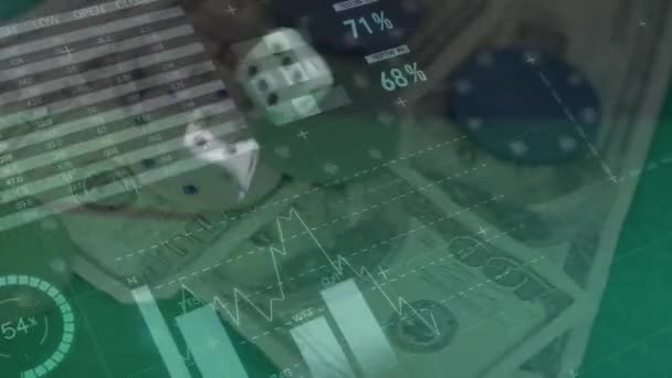 Animação Processamento Dados Financeiros Sobre Dois Dados Notas Dólar Americano — Vídeo de Stock