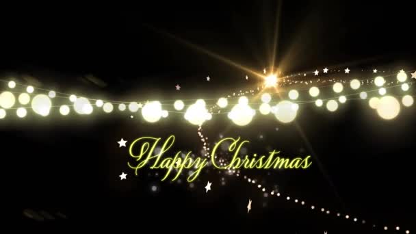 Анимация Счастливого Рождественского Текста Над Волшебными Огнями Елкой Рождество Традиции — стоковое видео