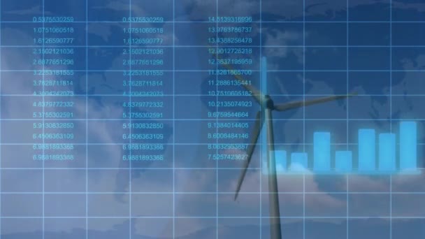 Анімація Статистики Обробки Вітрових Турбін Бізнесменів Глобальне Потепління Зміна Клімату — стокове відео