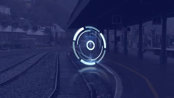 在火车站台上扫描作用域的动画 全球商业 旅行和生产力概念数码视频 — 图库视频影像