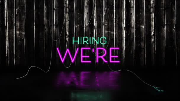 Animation Hiring Text Pink Blue Neon Letters Black Background Employment — Stock Video