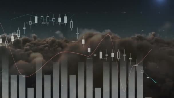 Animação Processamento Estatísticas Sobre Céu Com Nuvens Conceito Global Processamento — Vídeo de Stock