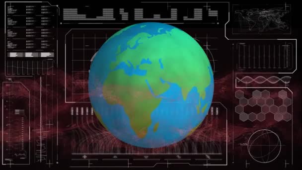 Animation Globe Dna Strand Spinning Data Processing Screen Global Science — Stock Video