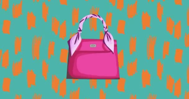 Animación Bolsos Color Rosa Sobre Patrones Abstractos Azul Sobre Fondo — Vídeos de Stock