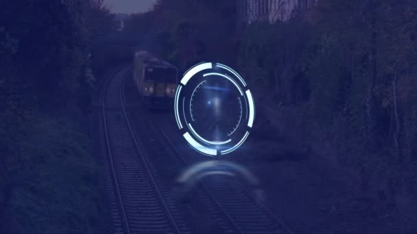 在火车上扫描作用域的动画 全球商业 旅行和生产力概念数码视频 — 图库视频影像