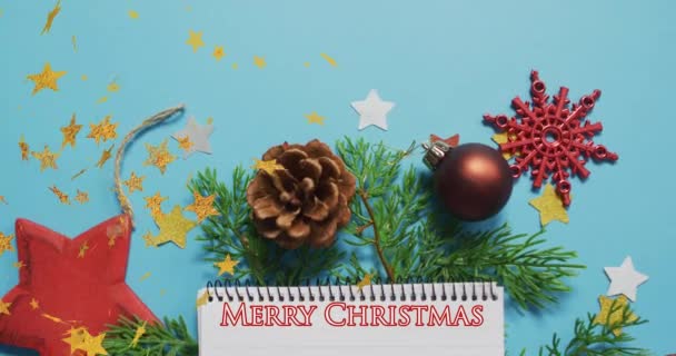 Animación Saludos Navideños Sobre Estrellas Flotantes Decoraciones Navideñas Navidad Tradición — Vídeo de stock