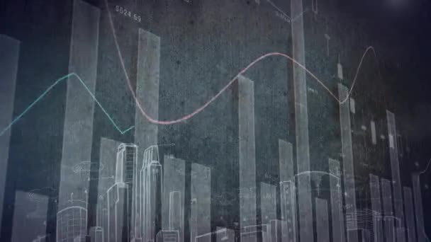 Animação Estatísticas Processamento Dados Sobre Paisagem Urbana Conexões Globais Conceito — Vídeo de Stock