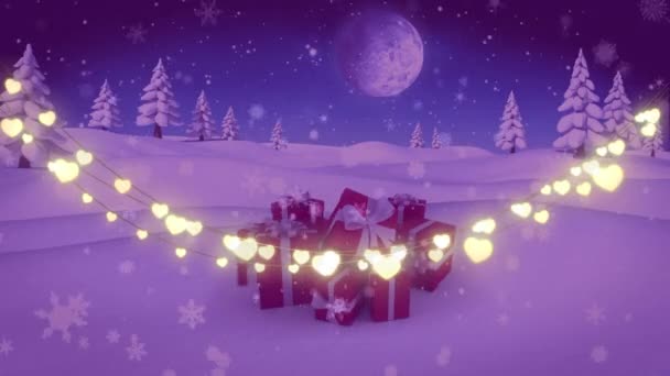 Peri Işıkları Süslemesi Noel Hediyelerinin Işıldayan Iplerinin Animasyonu Noel Gelenek — Stok video