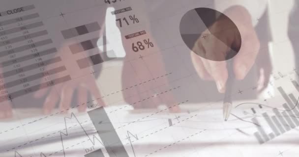 Animação Estatísticas Processamento Dados Financeiros Sobre Arquitetos Com Planos Reunião — Vídeo de Stock