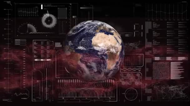 Ekranda Küre Veri Işleme Animasyonu Küresel Veri Işleme Dijital Arayüz — Stok video