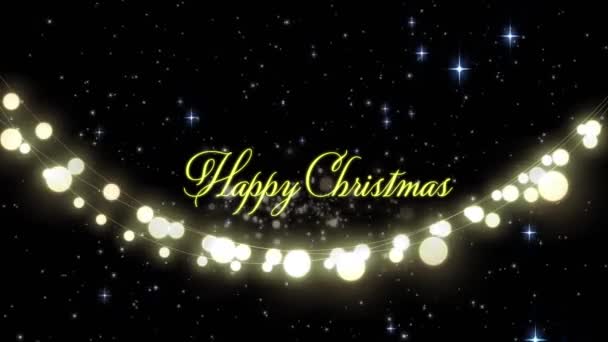 Animação Texto Natal Feliz Sobre Luzes Fadas Estrelas Natal Tradição — Vídeo de Stock
