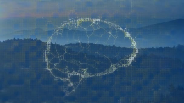 Animación Del Cerebro Humano Girando Sobre Paisaje Ciencia Global Investigación — Vídeos de Stock