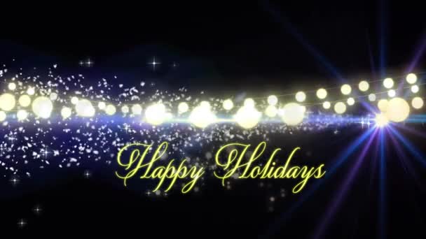 Animatie Van Vrolijke Vakantietekst Sneeuwval Lichte Plekjes Kerstmis Traditie Viering — Stockvideo