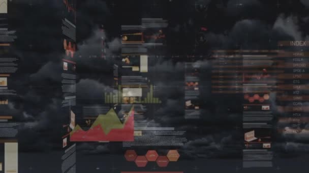 Animacja Przetwarzania Statystyk Nad Chmurami Niebem Globalne Przetwarzanie Danych Koncepcja — Wideo stockowe