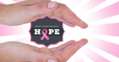 Kadın kompozisyonu ve pembe arka planda göğüs kanseri farkındalığı sloganı olan umut mesajı. Göğüs kanseri farkındalığı kampanyası, kopyalama alanı ve vektör kavramı.