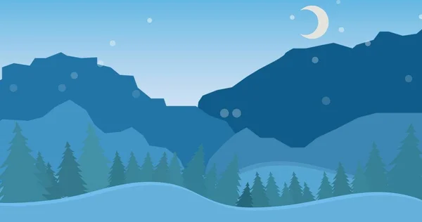 Digital Composite Image Crescent Moon Silhouette Mountains Trees Night Christmas — Stock Photo, Image