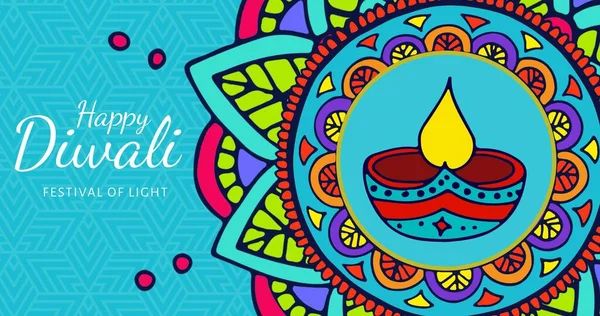 Digitális Kompozit Kép Diwali Üdvözlőkártya Égő Diya Fesztivál Fények Szöveg — Stock Fotó