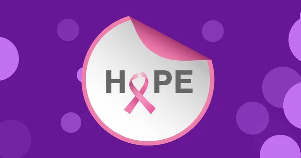 带紫色背景的乳腺癌带希望文本的载体图像 复制空间 乳腺癌宣传运动和病媒概念 — 图库照片