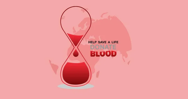 ピンクの背景に献血血液テキストと砂時計のシンボルのデジタル複合画像 コピースペース医療意識 — ストック写真