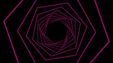 Siyah arkaplandaki neon altıgenlerin animasyonu. küresel bağlantılar, teknoloji, veri işleme ve dijital arayüz konsepti dijital olarak oluşturulmuş video.